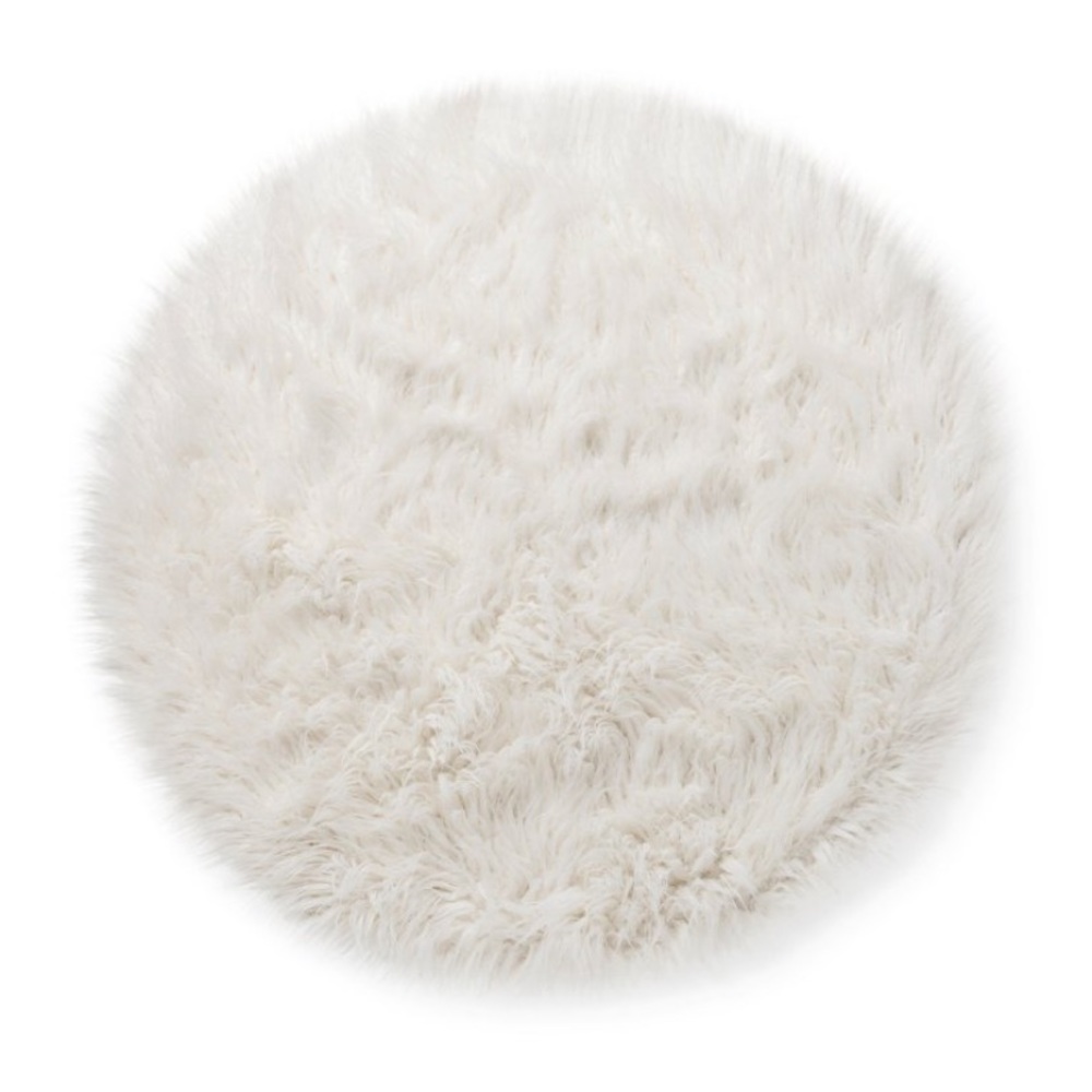 PILLOWFORT NEW faux fur shag round rug -white 36”